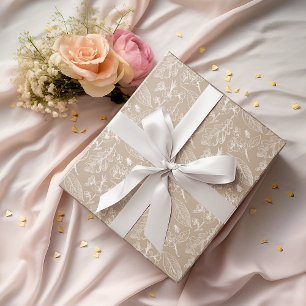 Papel De Presente Ivory Ecru Deixa Padrão Floral No Taupe Brown