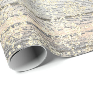 Papel De Presente Ivory Foxier Metálico Damasco Dourado Madeira Russ