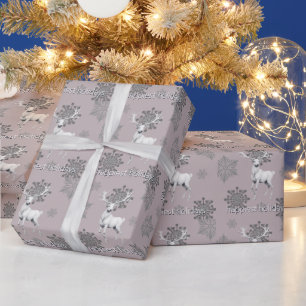 Papel De Presente Ivory Reindeer Christmas   Cor de Rosa