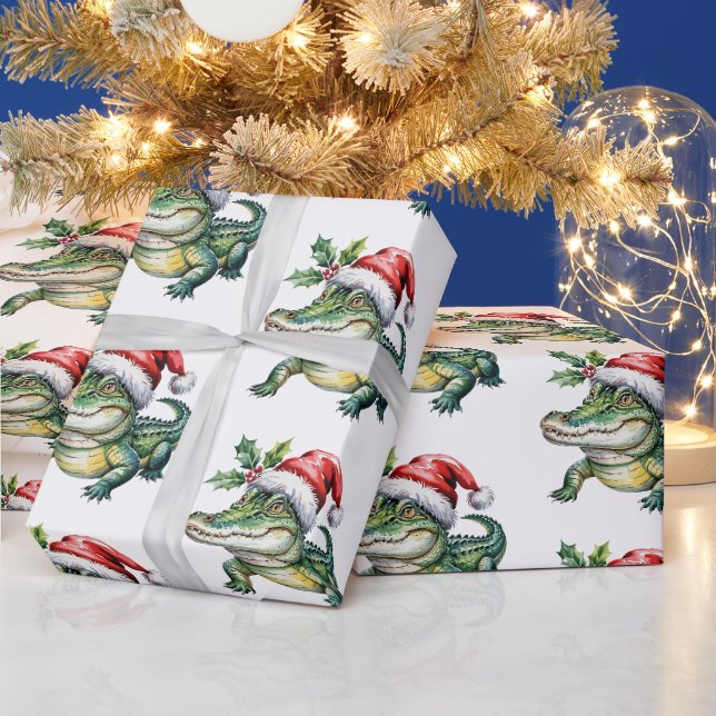 Papel De Presente Jacaré-Crocodilos Elegantes Padrão de Natal  (Feriados)