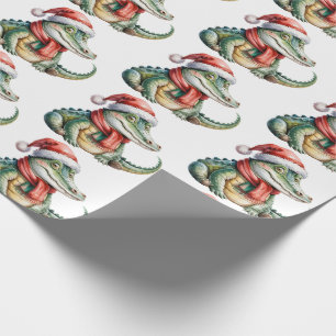Papel De Presente Jacaré-Crocodilos Elegantes Padrão de Natal