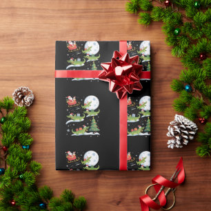 Papel De Presente Jacaré montado em trenó de Papai Noel Natal divert