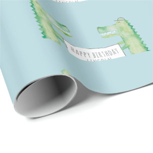 Papel De Presente Jacaré pintado à aguarela e sinal personalizado