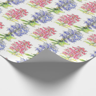 Papel De Presente Jacinto Floral Híbrido Rosa e Azul em Aquarela