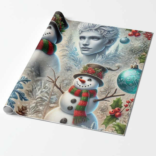 Papel De Presente jack frost e snowman tema 2 (Desenrolado)