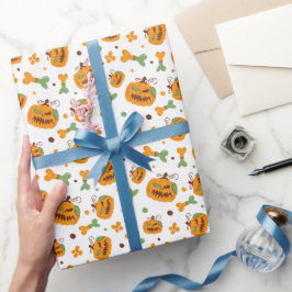 Papel De Presente Jack-o-Lanterna e Ossos Louco Halloween