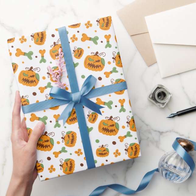 Papel De Presente Jack-o-Lanterna e Ossos Louco Halloween (Presentear)