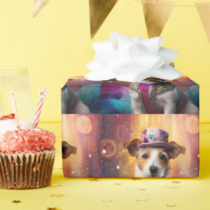 Papel De Presente Jack Russell em uma fantasia colorida