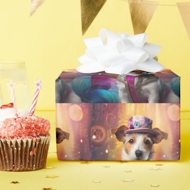 Papel De Presente Jack Russell em uma fantasia colorida (Festa de aniversário)