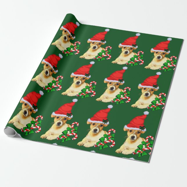 Papel De Presente Jack Russell Terrier Natal (Desenrolado)