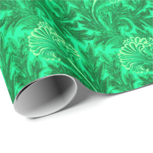 Papel De Presente Jacobean Flower Damask, Emerald e Verde limão