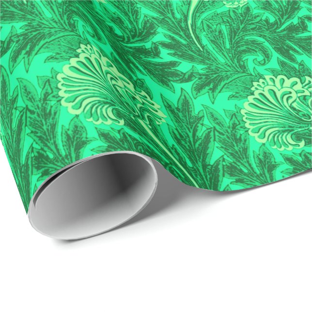 Papel De Presente Jacobean Flower Damask, Emerald e Verde limão (Ponta do rolo)