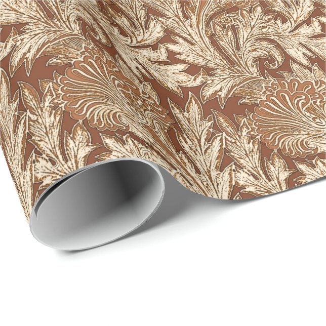 Papel De Presente Jacobean Flower Damask, Taupe Tan e Cream (Ponta do rolo)