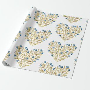 Papel De Presente J'adore. Adore Fall. Folhas e bagas azuis