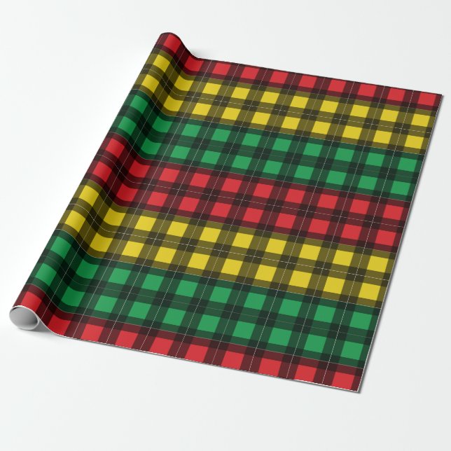 Papel De Presente Jamaican Rasta Flag Colors Plaid Pattern (Desenrolado)