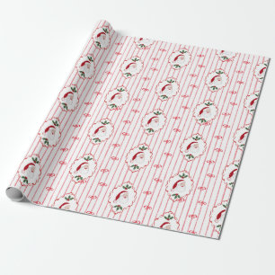 Papel De Presente Janela Cameo do Papai Noel com Listra de Laço Verm
