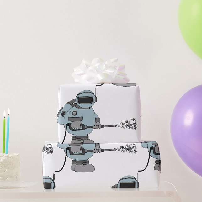 Papel De Presente Janitor Espacial Pulverizando Estrelas Astronauta  (Criador carregado)