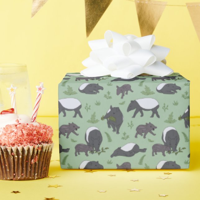 Papel De Presente Janto da família Tapir em Verde (Festa de aniversário)