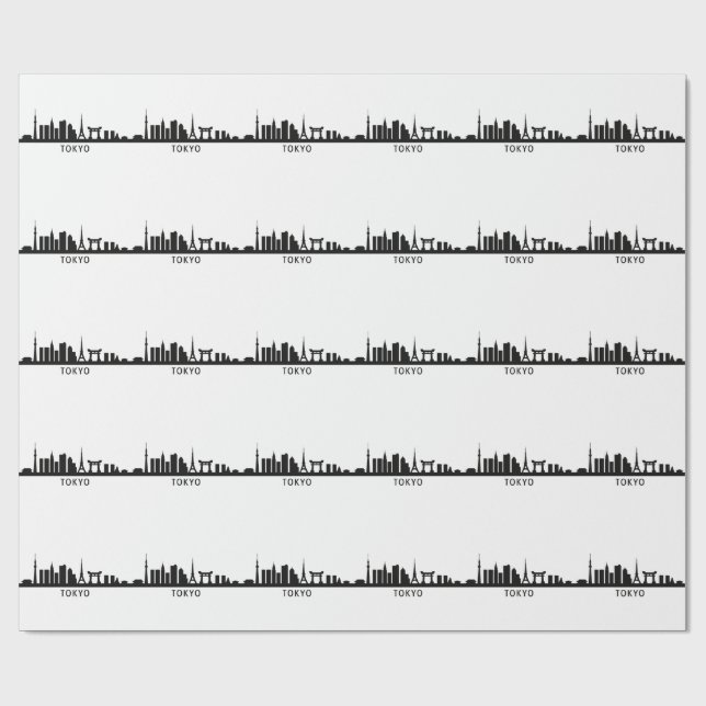 Papel De Presente Japan Cityscape Travel | Tokyo Skyline Silhouette (Aberto)