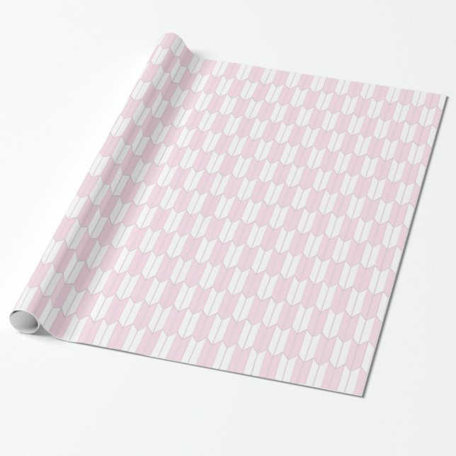 Papel de Presente Japonês Rosa e Branco com Padrão (Desenrolado)