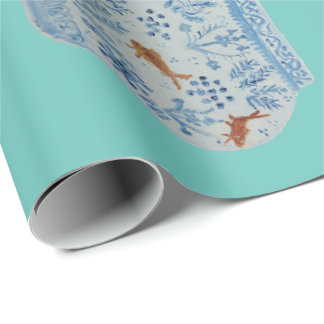 Papel De Presente Jar de gengibre branco e azul pintado à mão