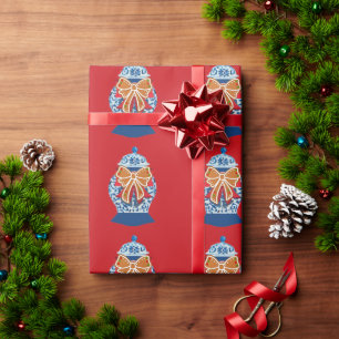 Papel De Presente Jar Ginger Azul de Natal