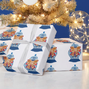 Papel De Presente Jar Ginger Azul de Natal