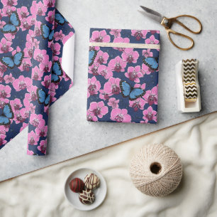 Papel De Presente Jardim Botânico de Orquídeas com Borboletas