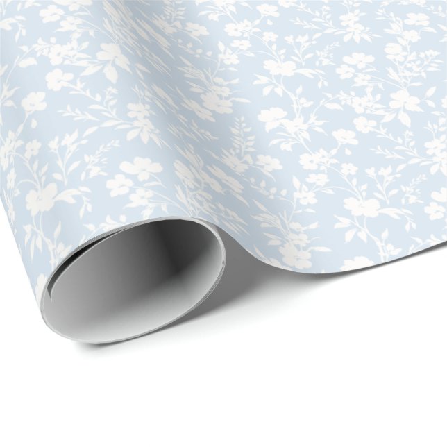 Papel De Presente Jardim Botânico Neutro - Azul Pó (Ponta do rolo)