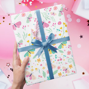 Papel De Presente Jardim Branco Caprichoso Borboleta Meninas Anivers