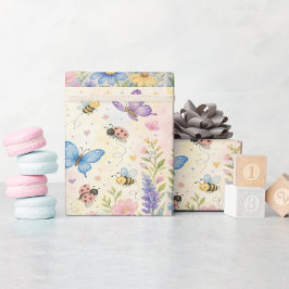 Papel De Presente Jardim Caprichoso Borboleta Joaninha Abelhas Flora