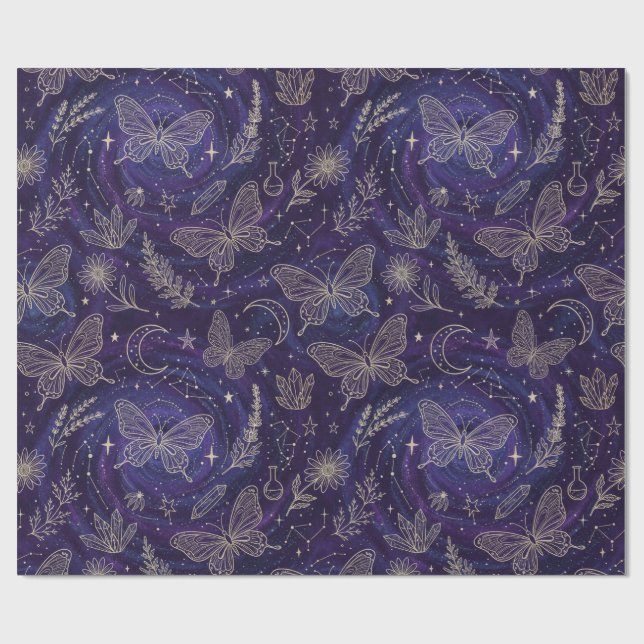 Papel De Presente Jardim Celestial Mágico com Borboletas, Lavanda (Aberto)