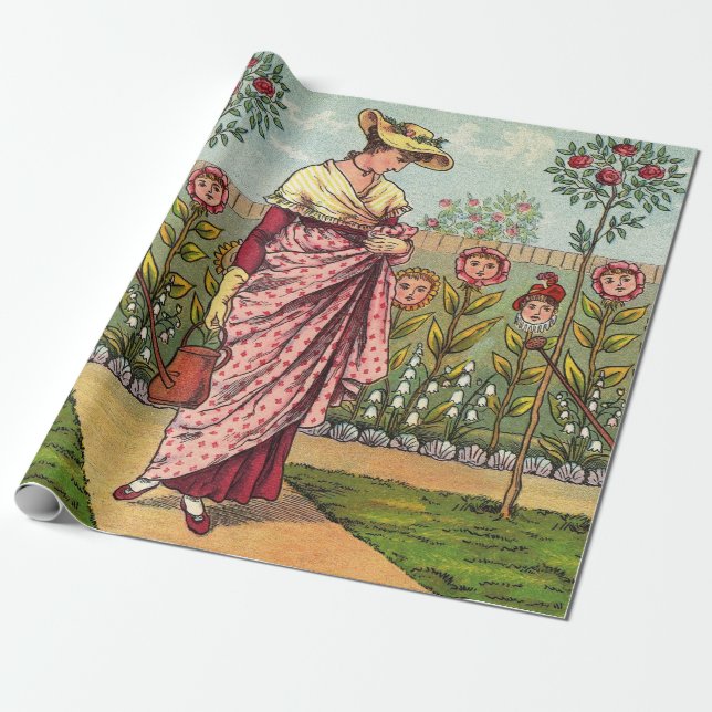 Papel De Presente Jardim Cresce Árvore Flor Antiquada (Desenrolado)