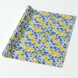 Papel De Presente Jardim da Zistia Lemon - Amarelo brilhante e azul