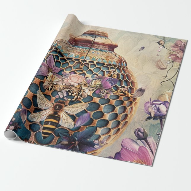 Papel De Presente Jardim de Abelhas Encantado Fantasia (6) (Desenrolado)