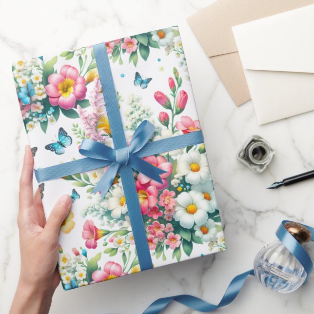 Papel De Presente Jardim de Borboletas em Flor (Presentear)