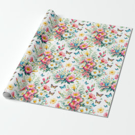 Papel De Presente Jardim de Borboletas em Flor