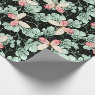 Papel De Presente Jardim de Borboletas Encantado Floral Escuro Aquar