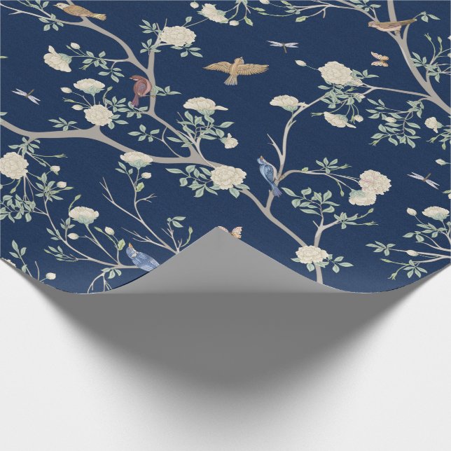 Papel De Presente Jardim de Camélias Chinoiserie Azul Marinho (Ponta)