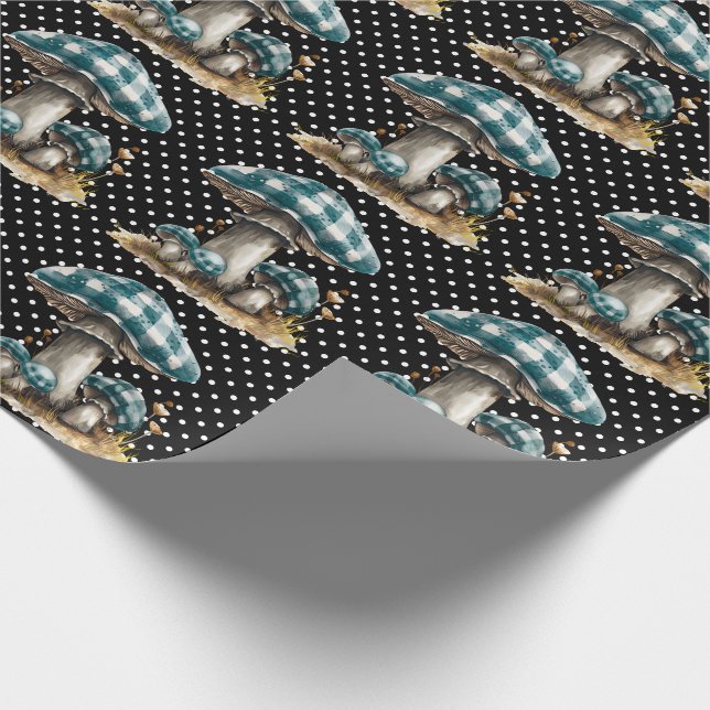 Papel De Presente Jardim de Cogumelos Gingham (Ponta)