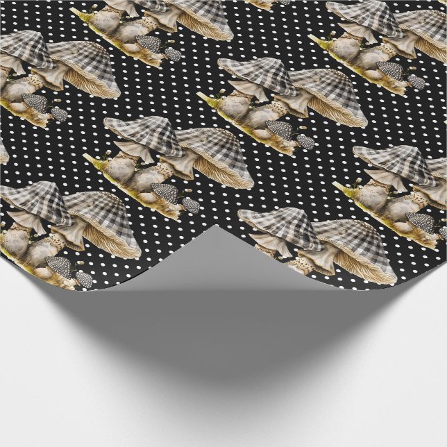 Papel De Presente Jardim de Cogumelos Gingham (Ponta)