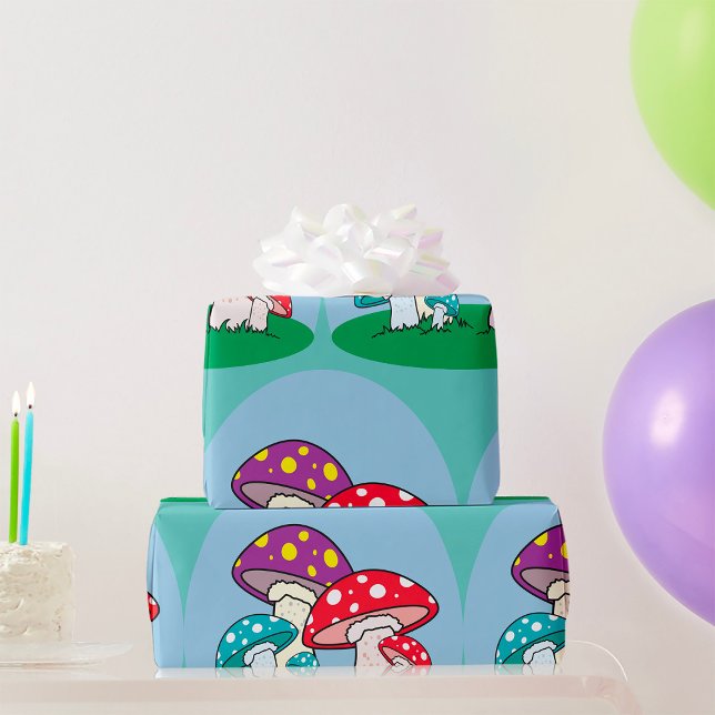 Papel De Presente Jardim de Cogumelos Vibrantes (Criador carregado)