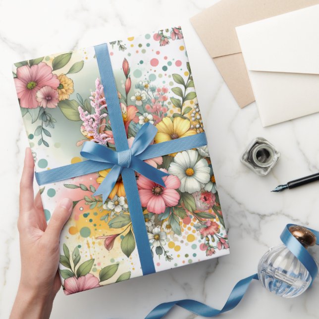 Papel De Presente Jardim de Confetes de Primavera (Presentear)