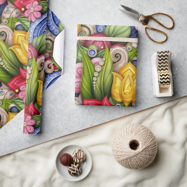 Papel De Presente Jardim De Cores (Artesanato)