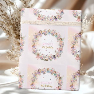 Papel De Presente jardim de fadas das flores caprichoso de 4º aniver