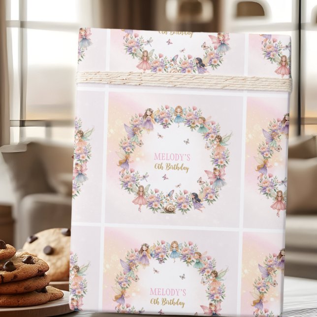 Papel De Presente jardim de fadas florais caprichoso de 6º aniversár (Criador carregado)