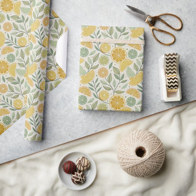 Papel De Presente Jardim de Fatias de Citros Botânicos (Artesanato)