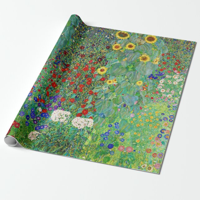 Papel De Presente Jardim de Fazenda Gustav Klimt com pintura de gira (Desenrolado)