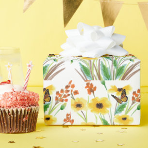 Papel De Presente Jardim de Flores Borboleta