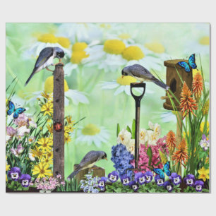 Papel De Presente Jardim de Flores de Birdhouse